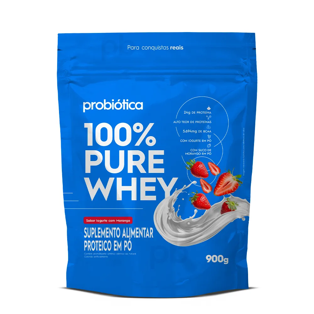 100% Pure Whey Refil 900g Iogurte com Morango